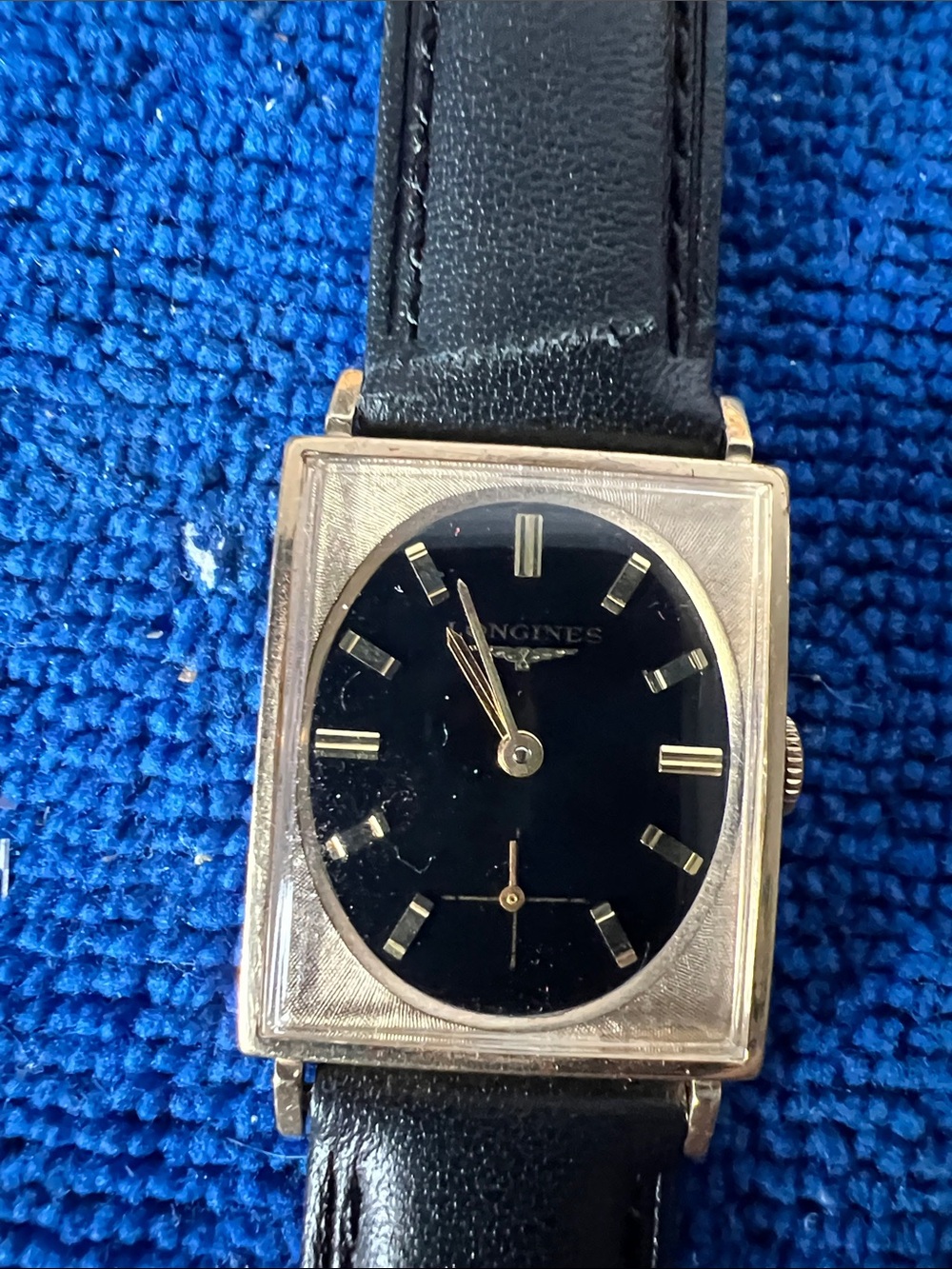 Longines Black Dial Square Gold-Tone Case Wristwatch